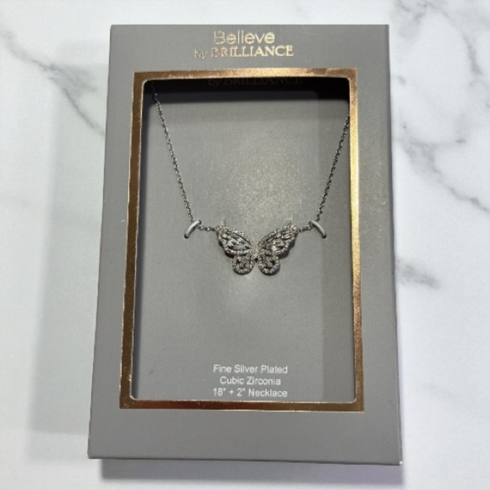 Believe By Brilliance Silver Plate Butterfly Necklace